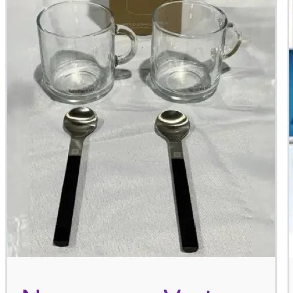 NEW Set Nespresso Lungo Glass Coffee Mugs with Spoons - Picture 2 of 4